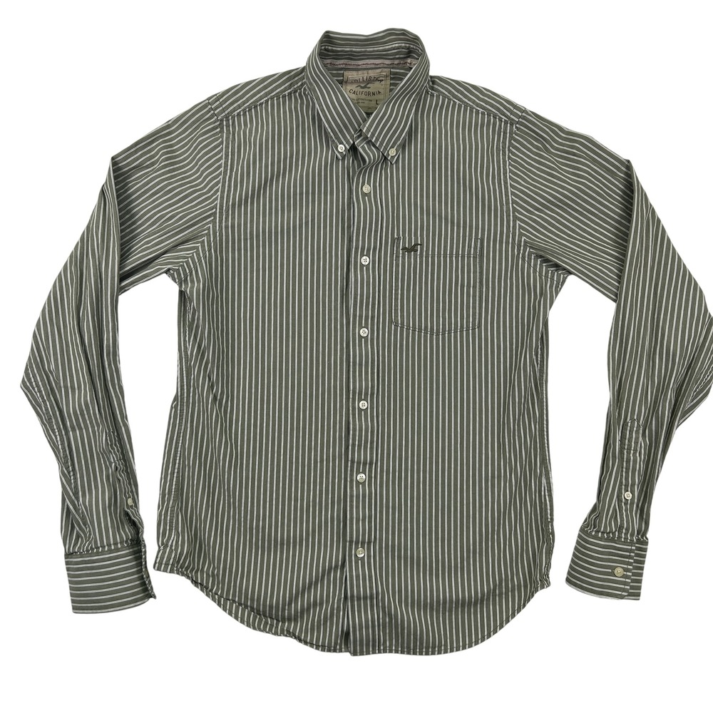Hollister Shirt Mens Large Green‎ Striped Button Down Casual Long Sleeve